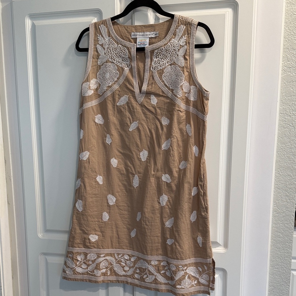 Tan and White Shift Dress 100% Cotton